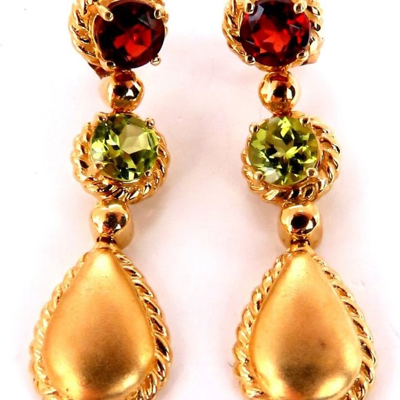 1.90cts AAA Natural Peridot Gemstone Stud Earrings, Peridot  2.10ct Natural Peridot Garnet Dangle Earrings 14kt